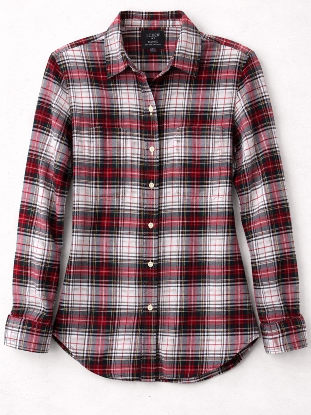 J.Crew Plaid Flannel Shirt Small | Red Black White Button Down Classic Preppy